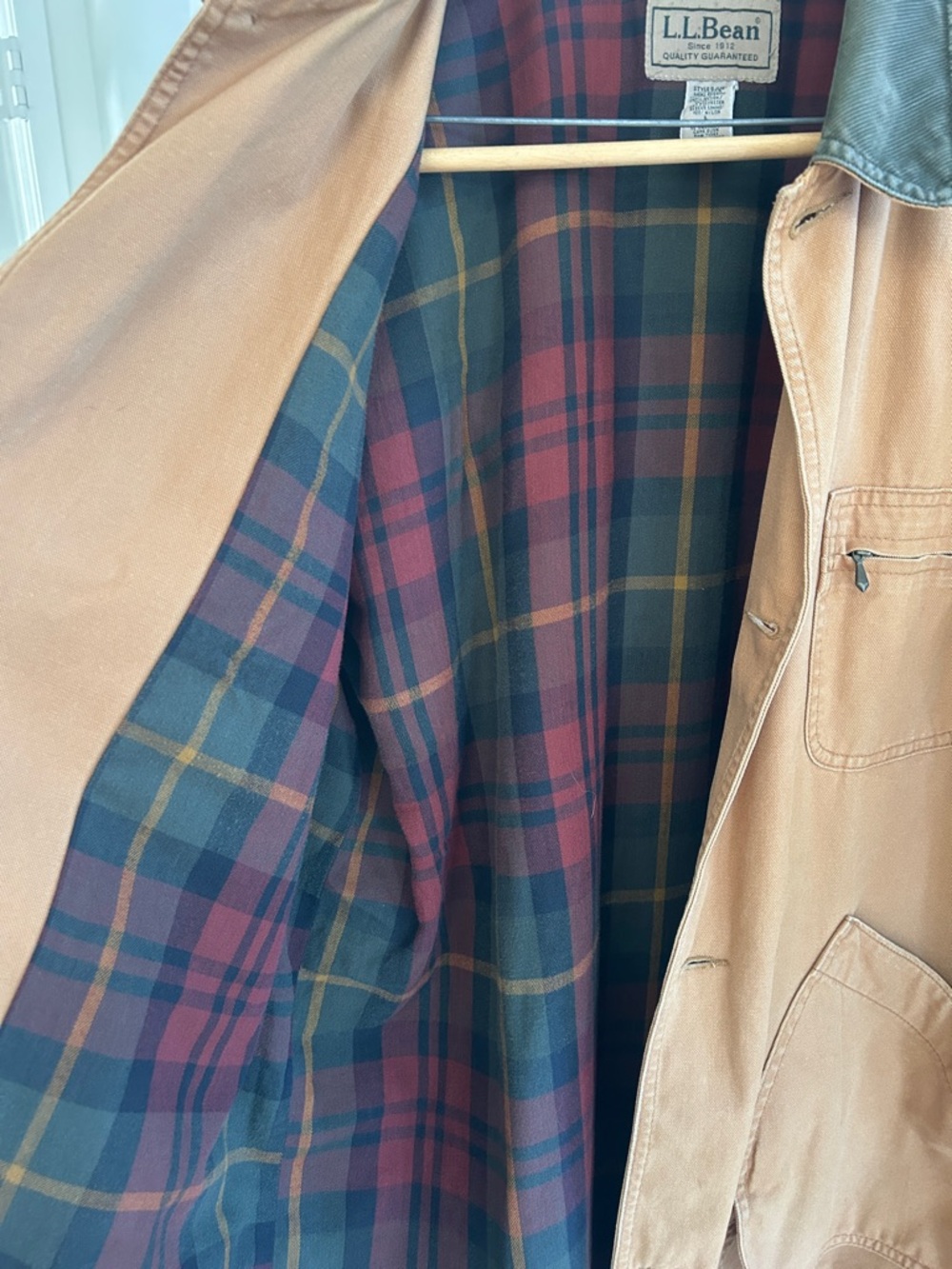 Vintage L.L. Bean Tan Canvas Field Jacket with Dark Green Collar - Picture 9 of 9